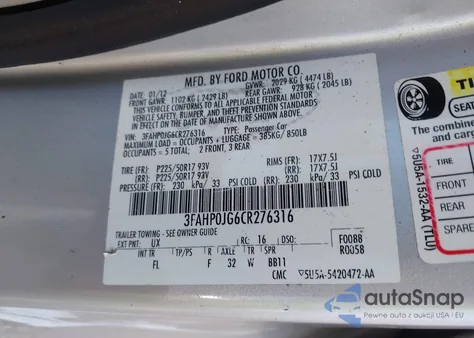2012 Ford Fusion Sel from USA, damaged, VIN 3FAHP0JG6CR276316
